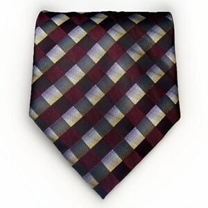 3for$30 Alexander Julian Handmade Tie Burgundy Black Checks Designer Necktie